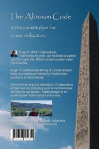Altruism Code back cover book by William Eastwood for thoughts create matter.