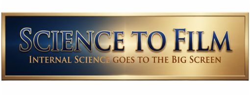 Gold and blue banner on which it is written, "SCIENCE TO FILM: INTERNAL SCIENCE COMES TO THE BIG SCREEN"