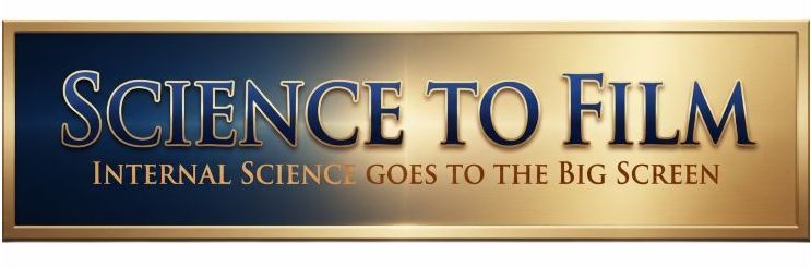 Gold and blue banner on which it is written, "SCIENCE TO FILM: INTERNAL SCIENCE GOES TO THE BIG SCREEN"